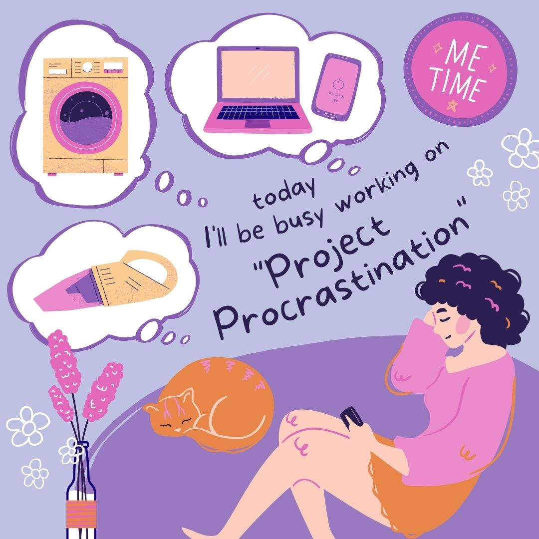 Pink Purple Illustrated Procrastination Animated Instagram Post